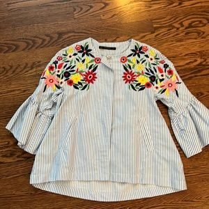 Zara Seersucker embroidered jacket size small